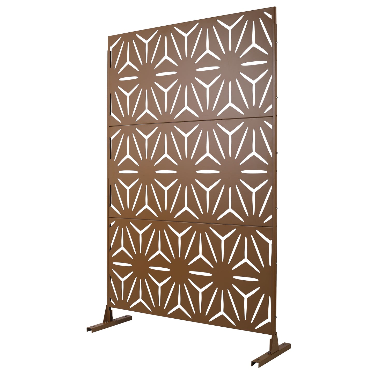 Freestanding Decorative Metal Privacy Screen For Deck Balcony Patio - Brown, Steel, 76" H X 48" W