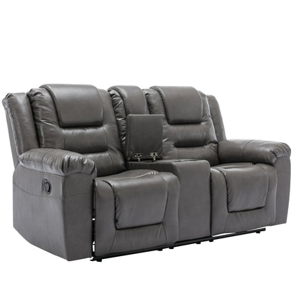 2 Seater Home Theater Recliner Manual Recliner Chair With A Storage Box And Two Cup Holders For Living Room - Gray