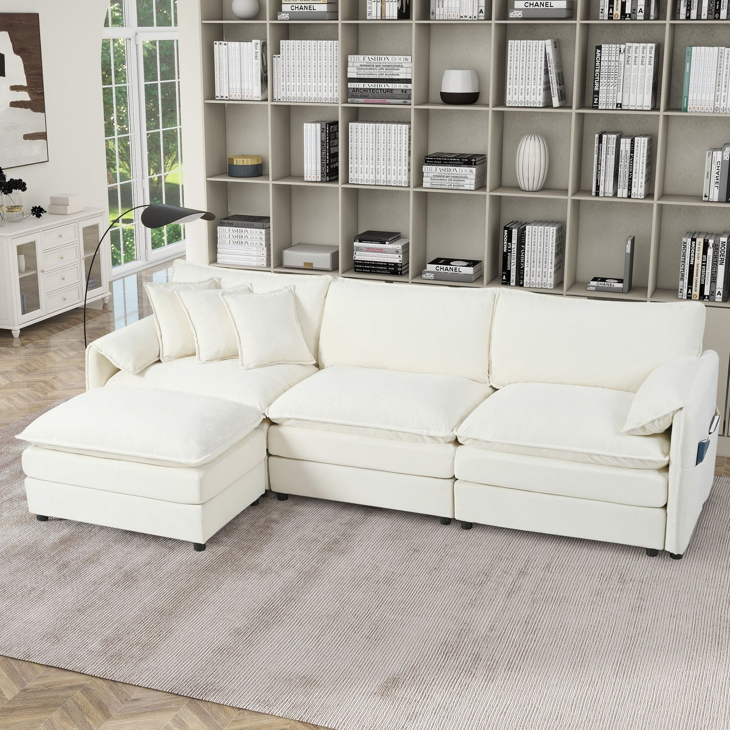 Modular Sectional Sofa Oversized Deep Seat L Shaped Couch Set With Movable Ottoman Beige