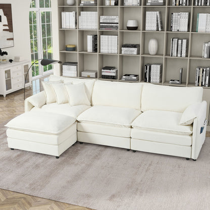 Modular Sectional Sofa Oversized Deep Seat L Shaped Couch Set With Movable Ottoman Beige