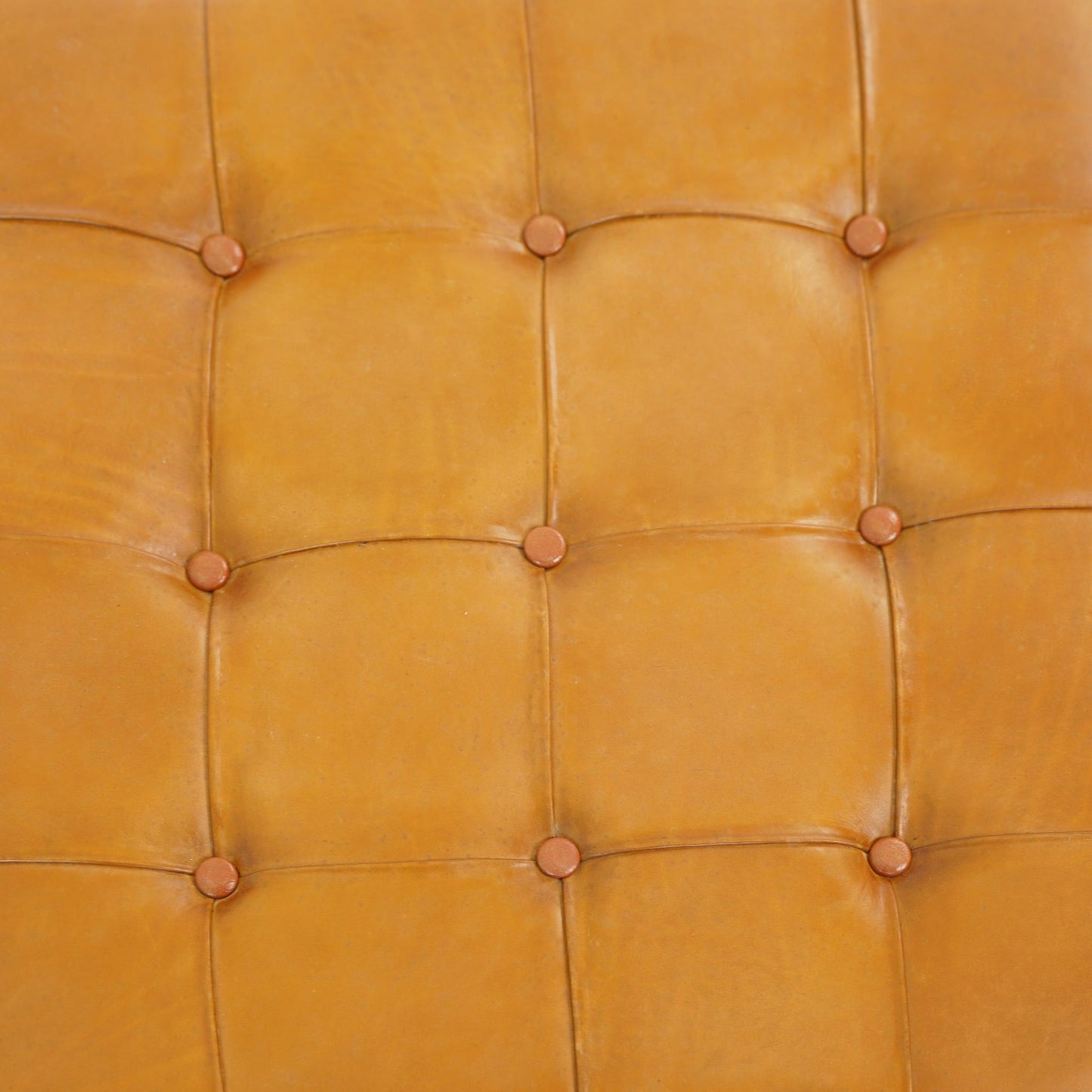 Mark - Mid-Century Tufted Square Genuine Leather Upholstered Ottoman - Light Tan / Rustic