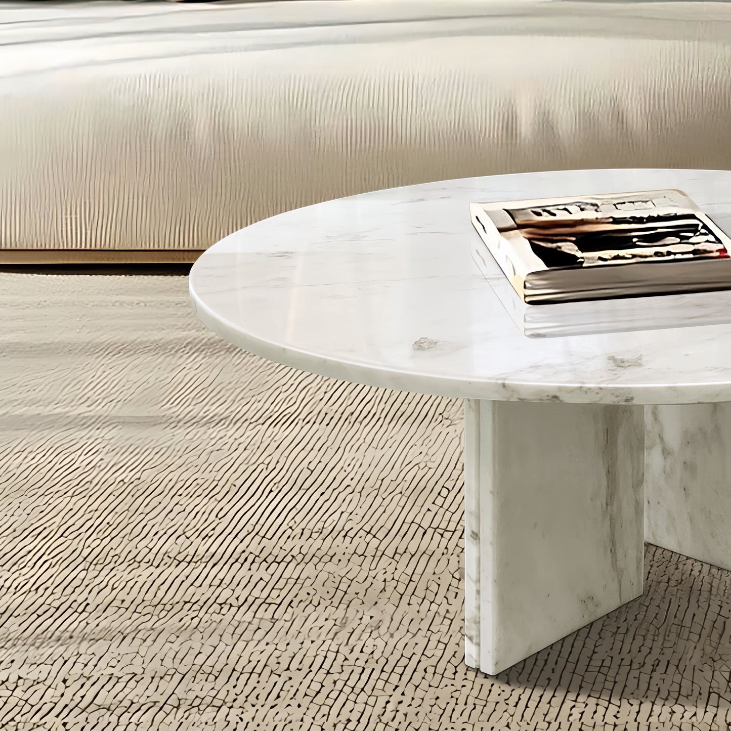 Luxury Snow Mountain Marble Coffee Table Set With Metal Base, Small Living Room Tables - White / Natural