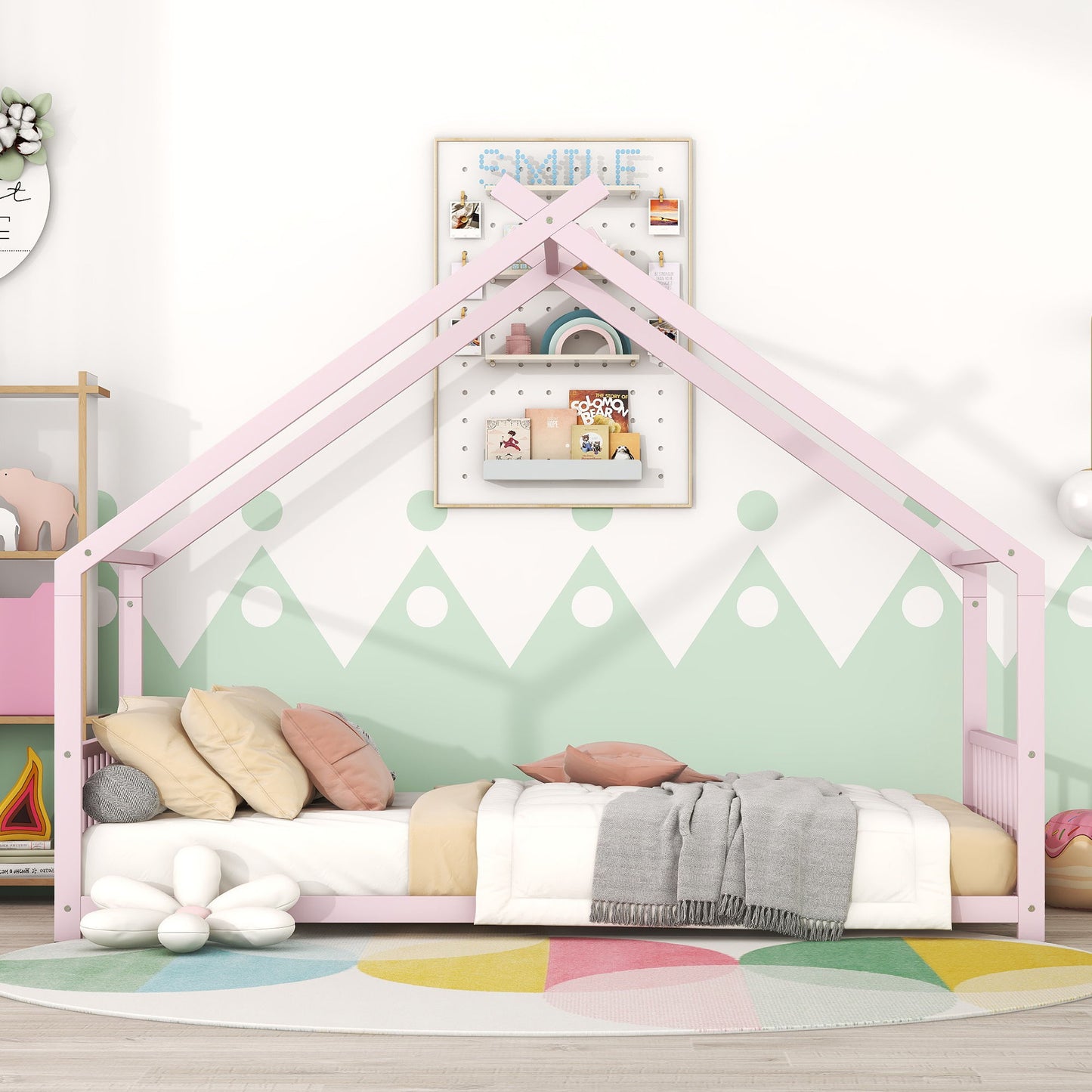 Twin Size House Bed - Pink