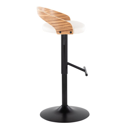 Grotto - Contemporary Adjustable Barstool With Swivel With Straight T Footrest (Set of 2) - Black / Zebra / White