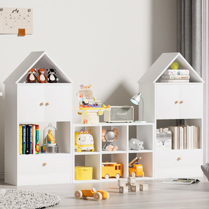 Versatile Children's Bookshelf With House-Shaped Design Multifunctional Storage - White