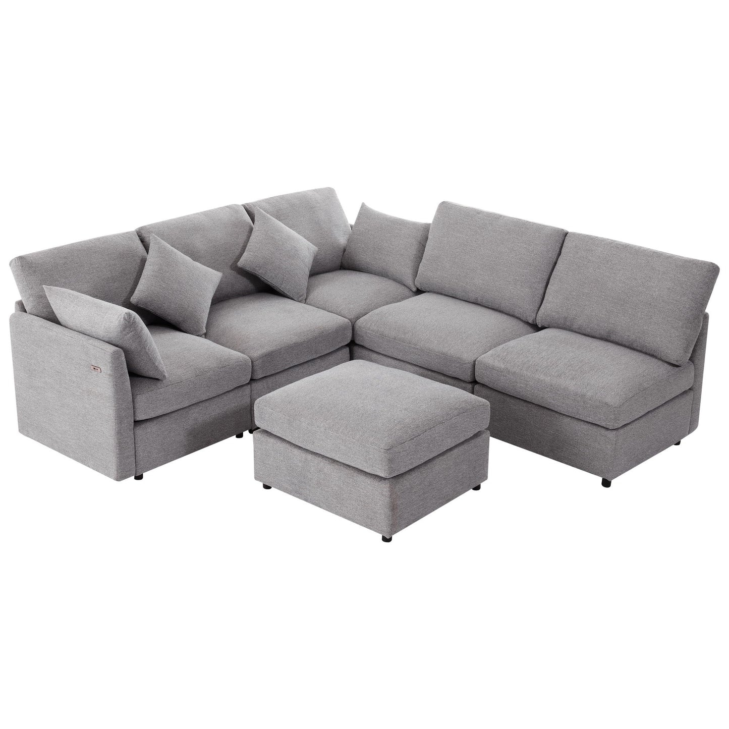 Sectional Sofa Modular Sofa U - Shaped Sofa Couch Sofa Bed L - Shaped Sofa With A Movable Ottoman And Two USB Ports For Living Room - Light Gray