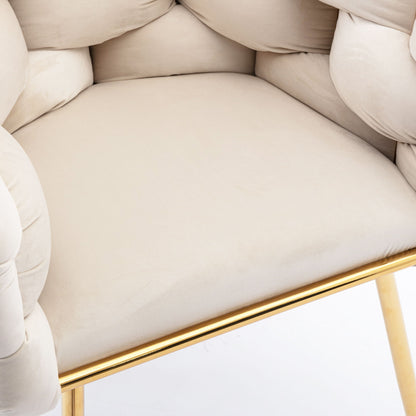 Luxury Modern Simple Leisure Velvet Single Sofa Chair Bedroom Lazy Person Household Dresser Stool Manicure Table Back Chair - Beige