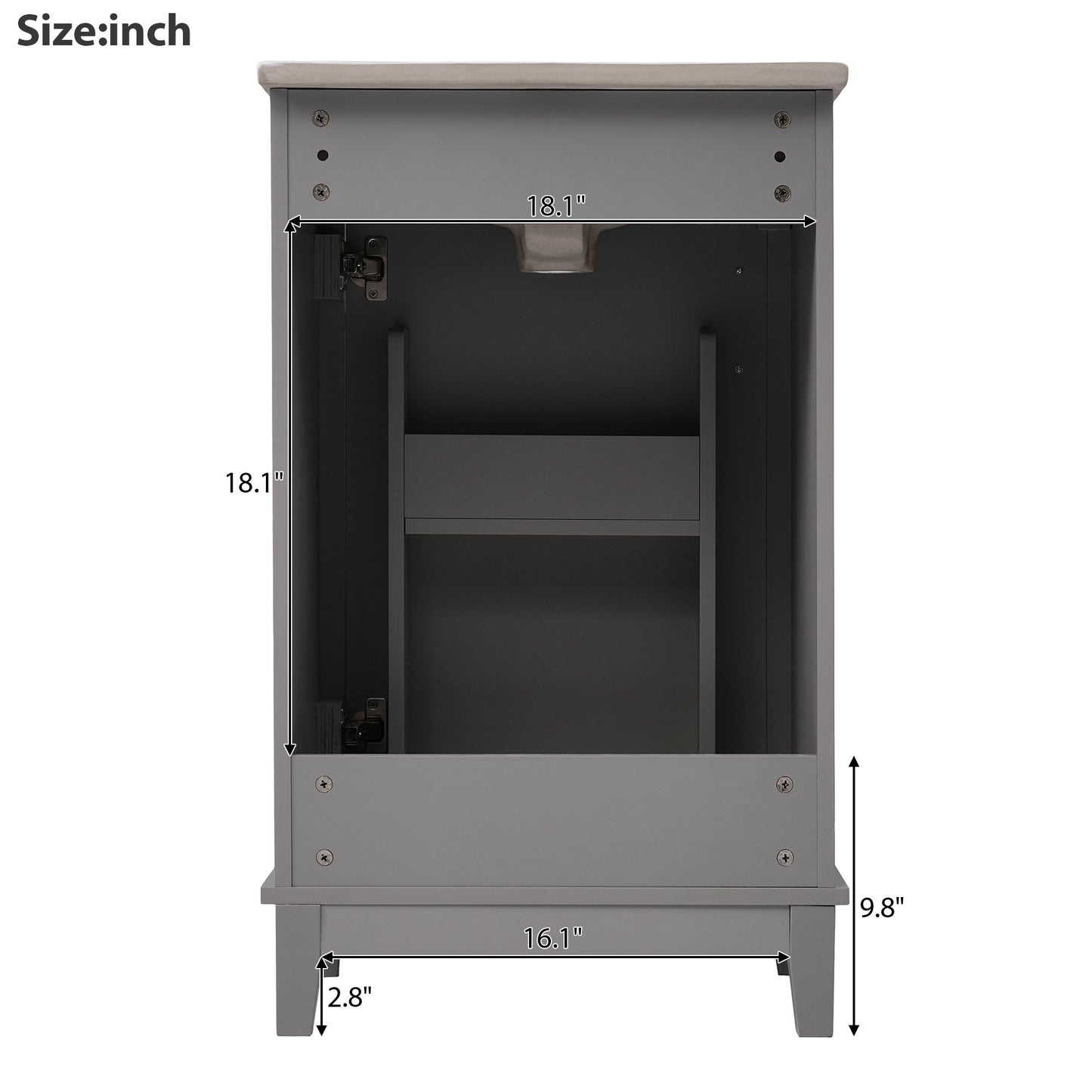 Modern Small Bathroom Vanity Cabinet With Ceramic Basin, Ample Storage, 1 Soft-Close Door - Gray