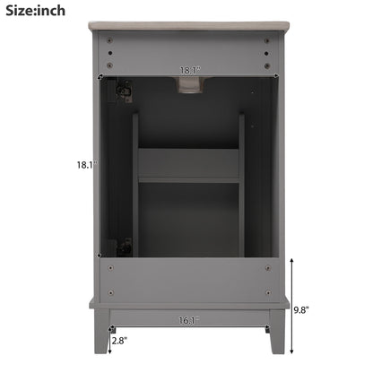Modern Small Bathroom Vanity Cabinet With Ceramic Basin, Ample Storage, 1 Soft-Close Door - Gray