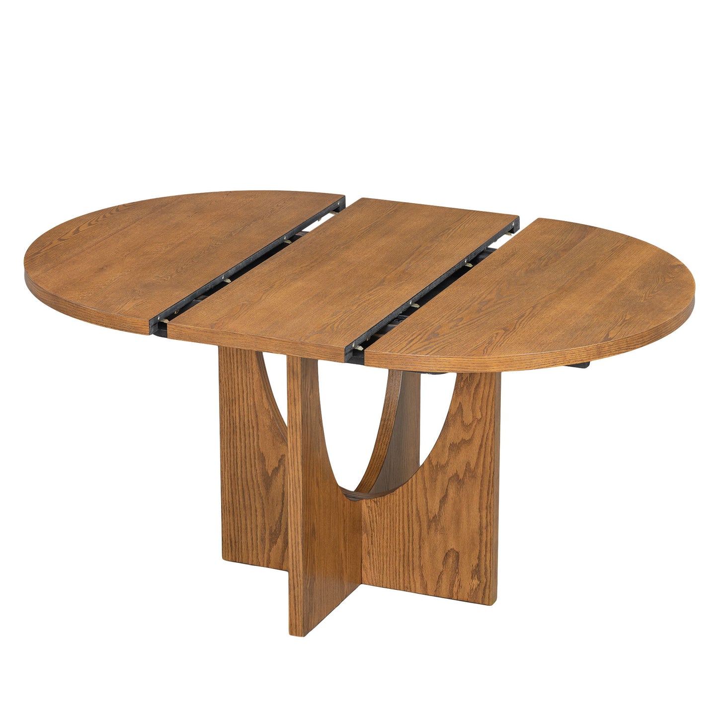Topmax - 5 Piece Modern Extendable Round Dining Table Set With Removable Leaf For Small Places - Walnut / Beige