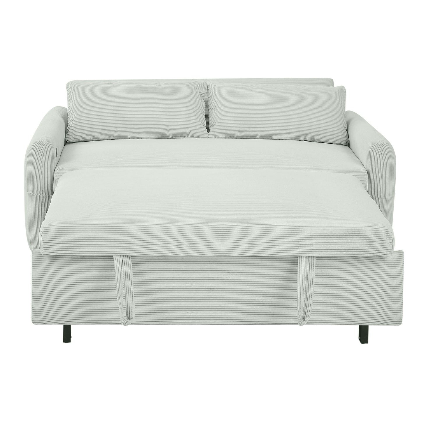 Pull Out Sofa Bed Convertible Couch 2 Seat Loveseat Sofa Modern Sleeper Sofa With 2 Throw Pillows And USB Ports For Living Room - Light Gray Green