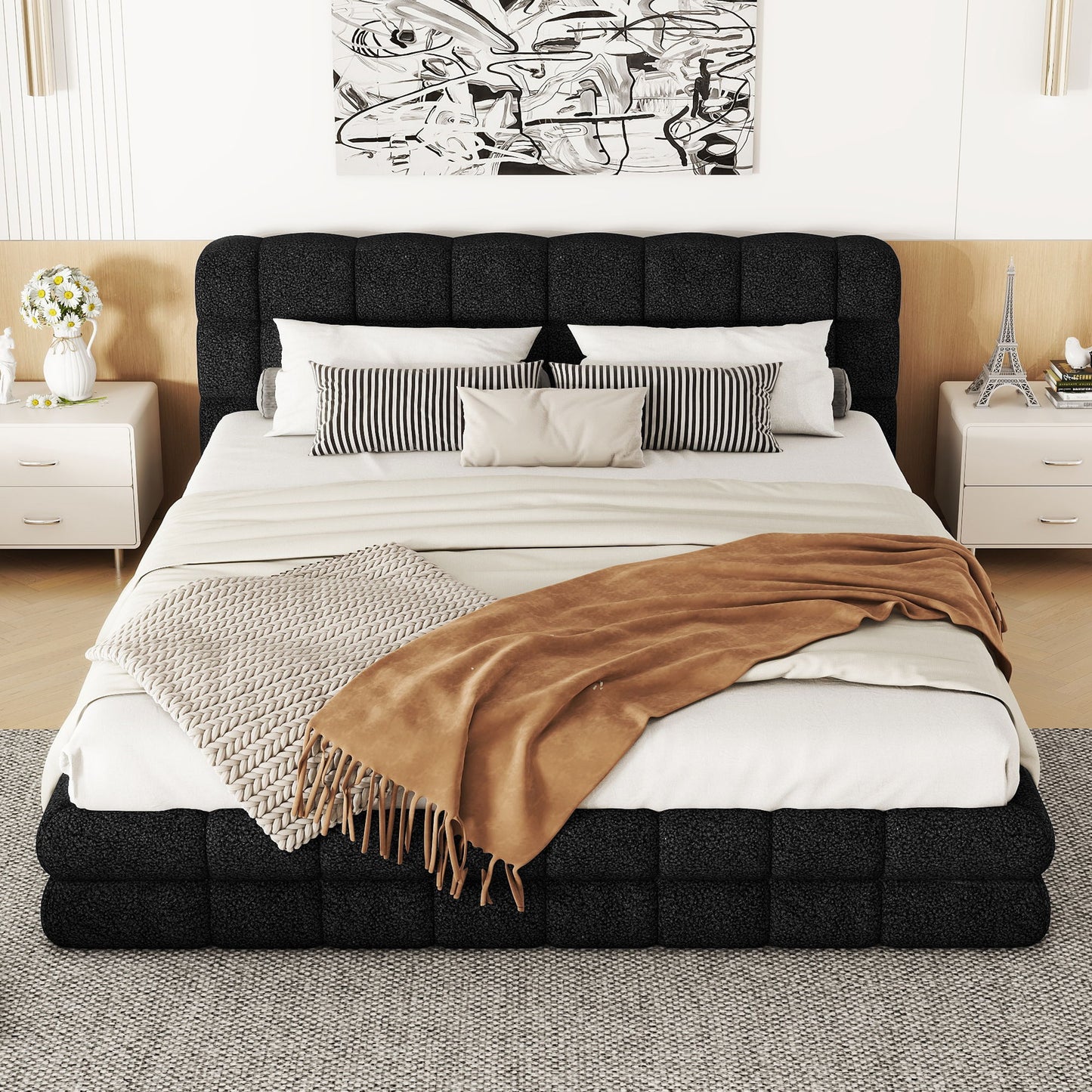 Queen Size Upholstered Platform Bed - Black
