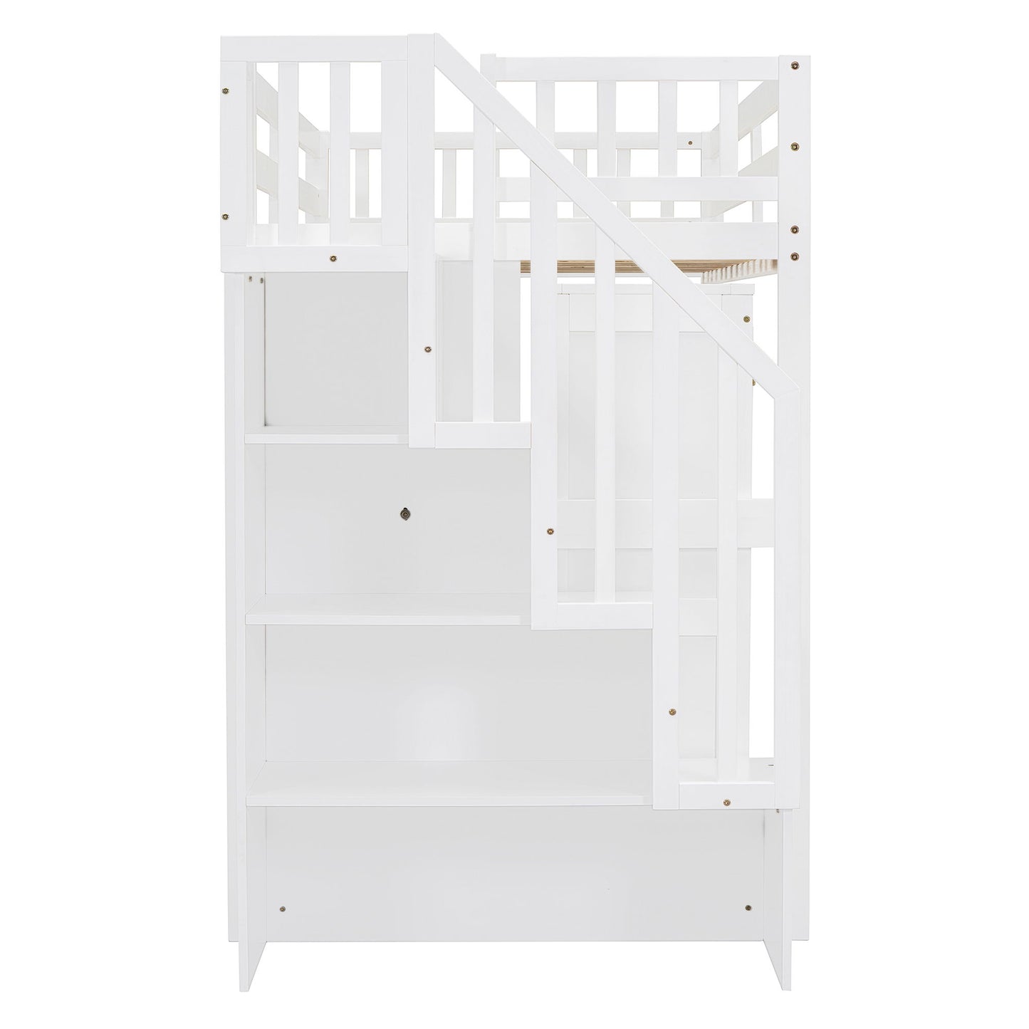 Twin Size Loft Bed With Stairs, Bookshelf, Drawers, Desk & Wardrobe, Space Saving Multifunctional Furniture - White