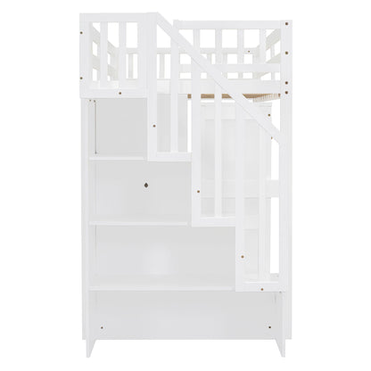 Twin Size Loft Bed With Stairs, Bookshelf, Drawers, Desk & Wardrobe, Space Saving Multifunctional Furniture - White