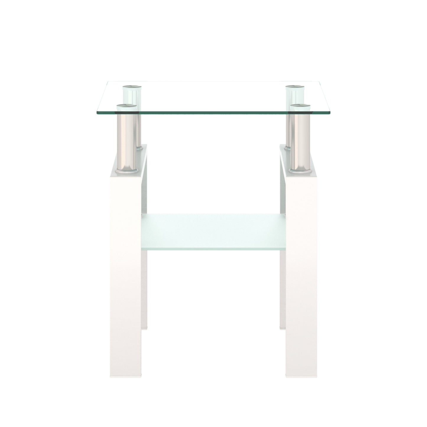 Modern Tempered Glass Tea Table, End Square Table For Living Room - Transparent / White