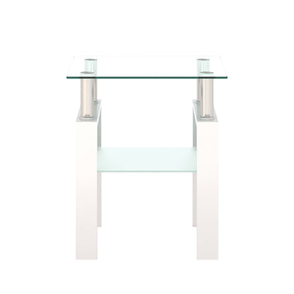Modern Tempered Glass Tea Table, End Square Table For Living Room - Transparent / White