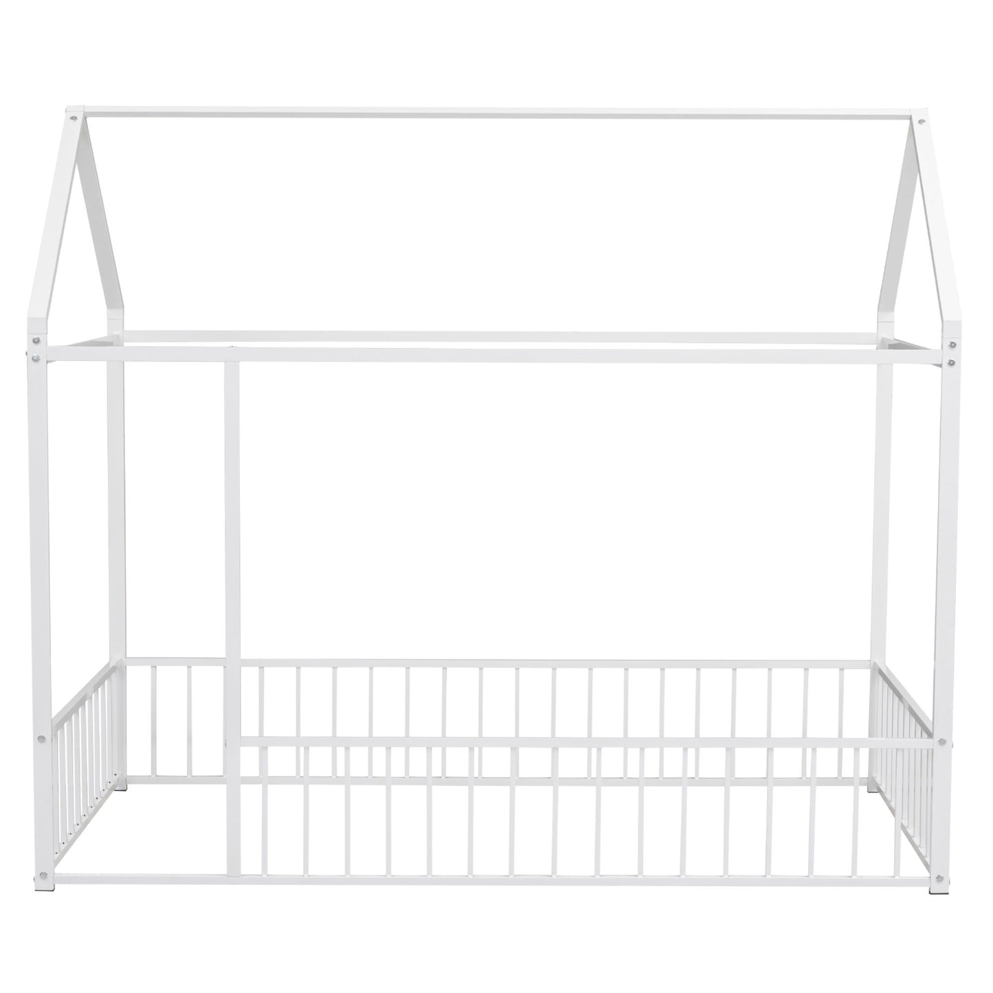 Twin Size Bed House Bed Frame With Fence - White