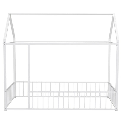 Twin Size Bed House Bed Frame With Fence - White