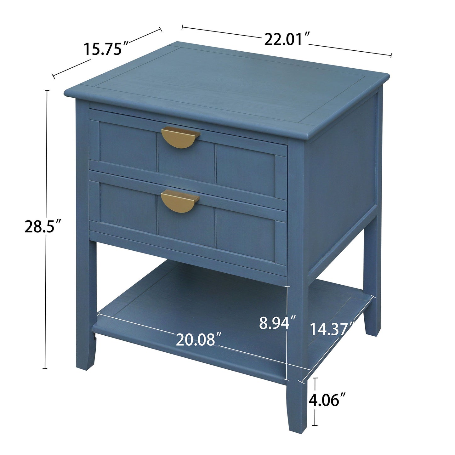 2 Drawer Side Table, American Style, End Table, Suitable For Bedroom - Blue