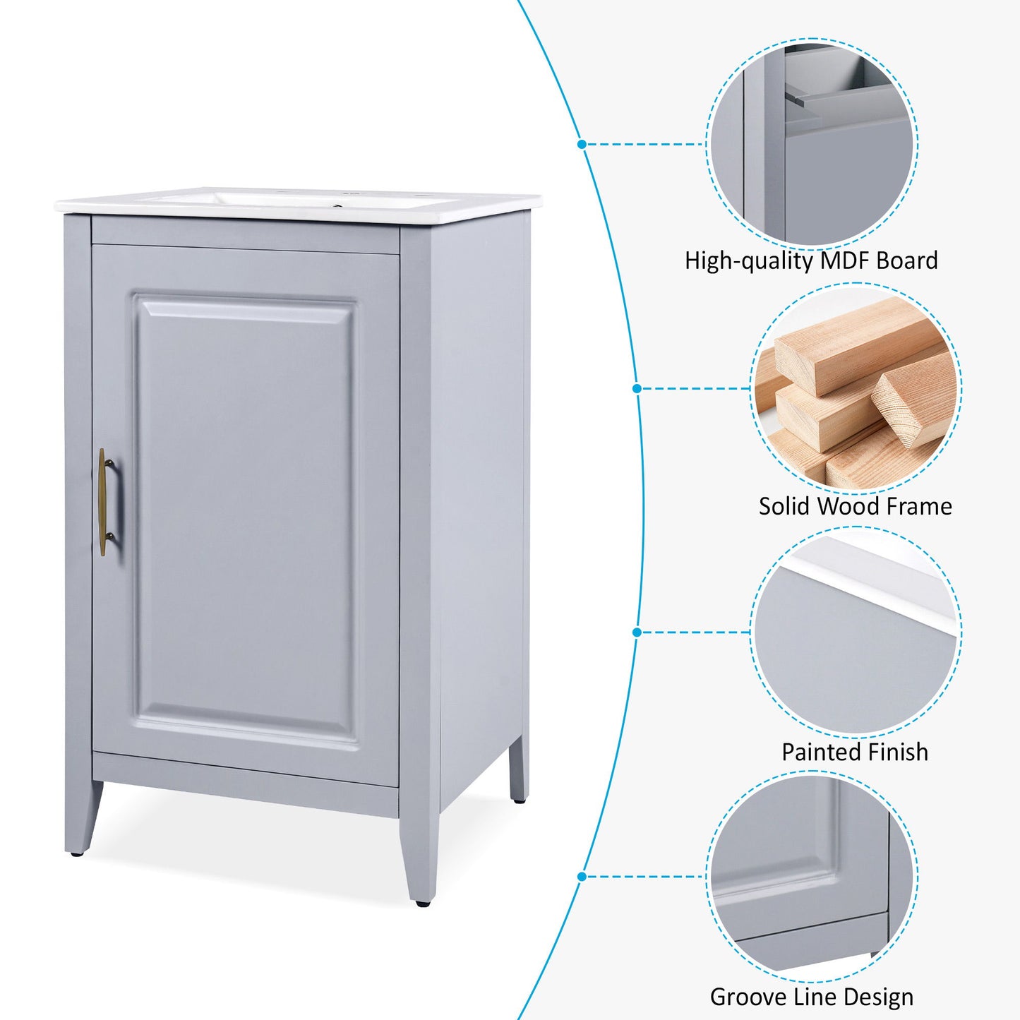 Modern 20.3" Bathroom Vanity With Sink And Functional Storage - Gray