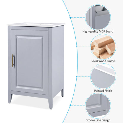 Modern 20.3" Bathroom Vanity With Sink And Functional Storage - Gray