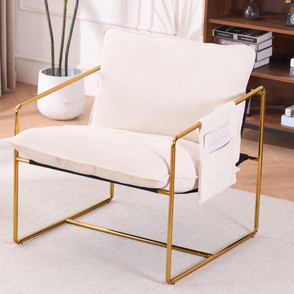 Upholstered Hanging Armchair With Arm Pocketsmetal Frame, Gold-Plated Craftsmanship, Crushed Foam Cushions And Skin-Friendly Woven Fabric For Living Room (Set of 2) - Beige