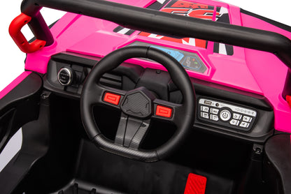 12V7A*1 30W*4 Four-Wheel Drive Leather Seat One Button Start, Forward And Backward, High And Low Speed, Music, Front Light, Power Display, Two Doors Can Open, 2.4G R / C, Seat Belt Four Wheel Absorber - Pink