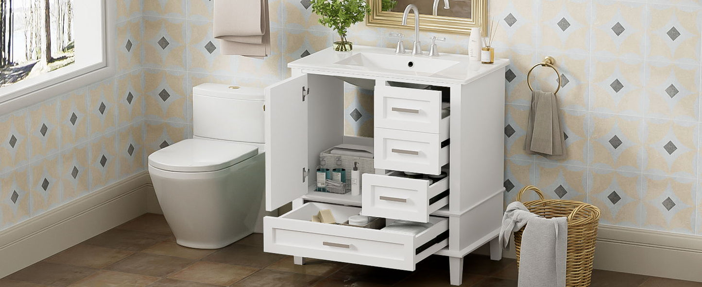 Bathroom Vanity, Modern Bathroom Cabinet With Sink Combo Set, Bathroom Storage Cabinet With A Soft Closing Door And 3 Drawers, Solid Wood Frame - White