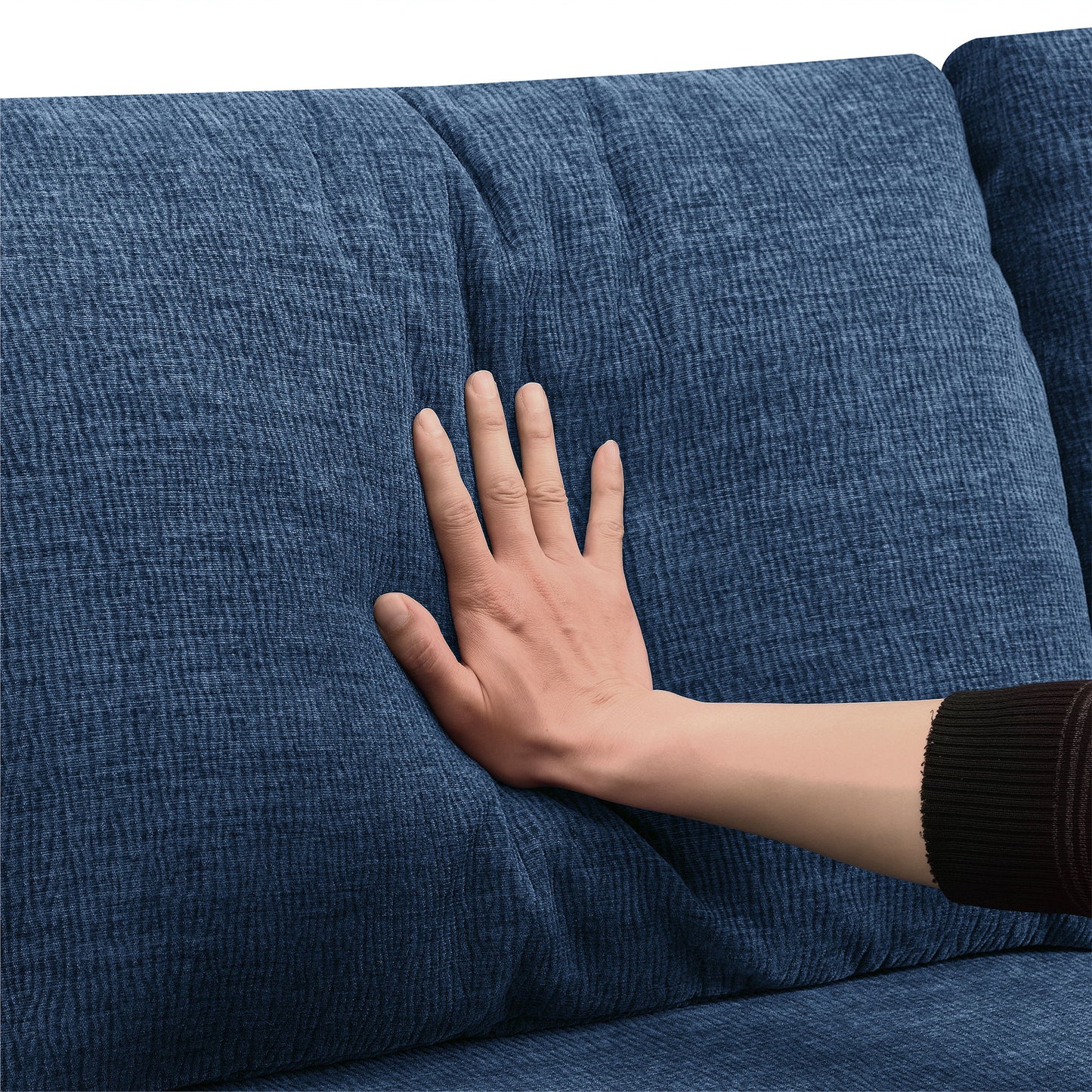Modular U Shaped Sectional With Ottomans, Luxury Cloud Floor Couch With Deep Seat Fully Compressed Upholstered Sofa - Navy
