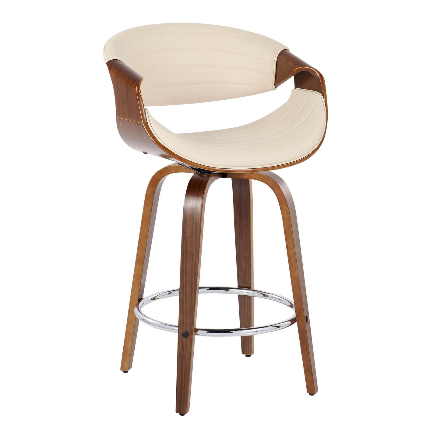 Symphony - Mid-Century Modern Fixed Height Counter Stool & Swivel With Round Footrest (Set of 2) - Walnut / Cream