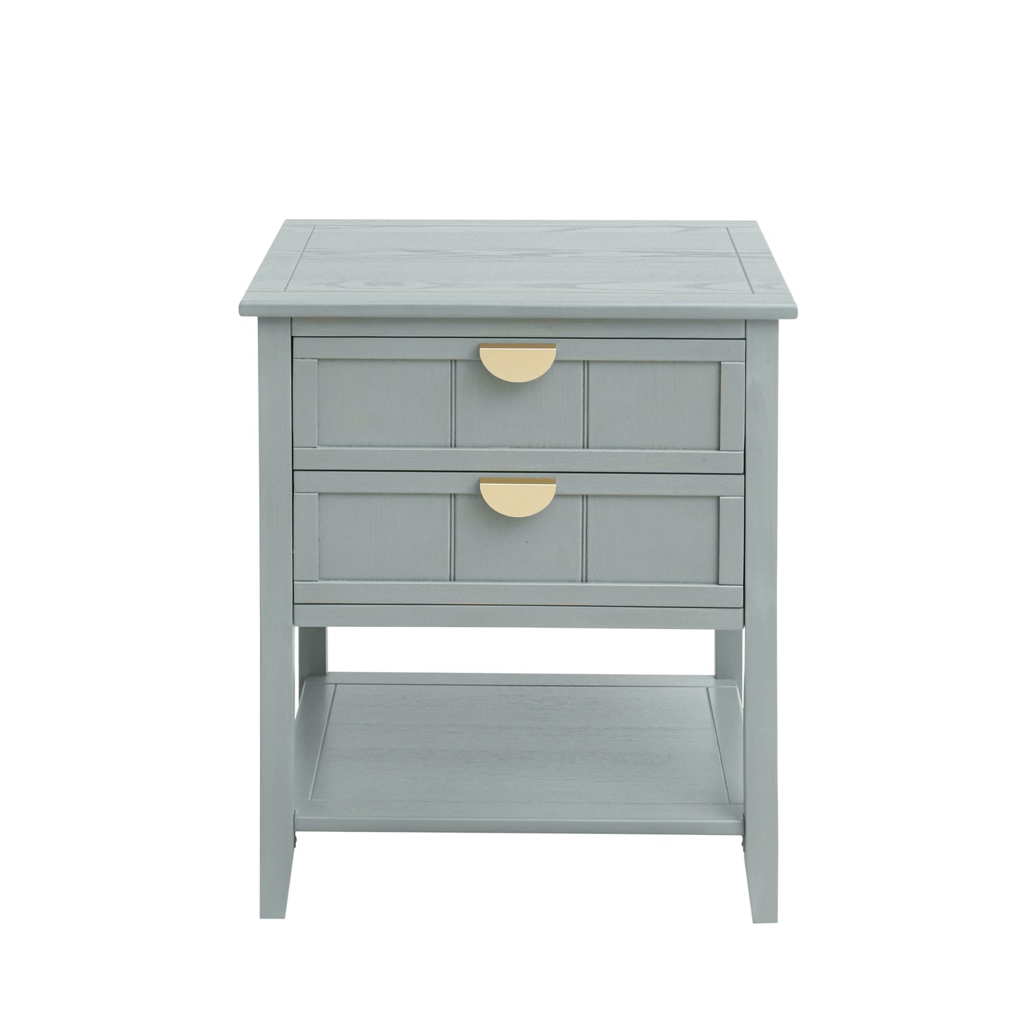 2 Drawer Side Table, American Style, End Table, Suitable For Bedroom, Living Room, Study - Light Gray
