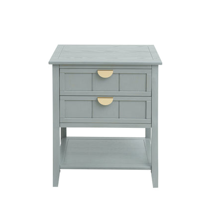 2 Drawer Side Table, American Style, End Table, Suitable For Bedroom, Living Room, Study - Light Gray