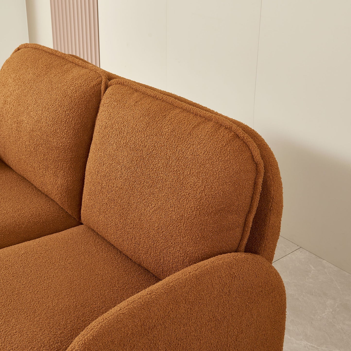 Loveseat Sofa Small Couch For Living Room, Sherpa Fabric Upholstered Loveseat Sofa Couch, Small Loveseat Sofa For Apartment, Bedroom - Orange