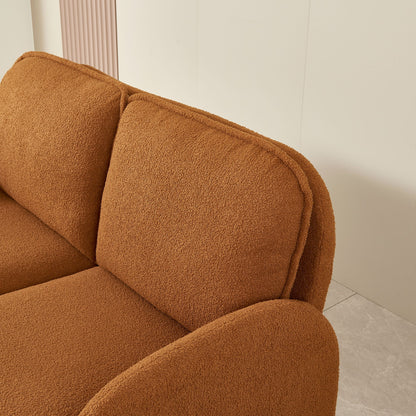 Loveseat Sofa Small Couch For Living Room, Sherpa Fabric Upholstered Loveseat Sofa Couch, Small Loveseat Sofa For Apartment, Bedroom - Orange