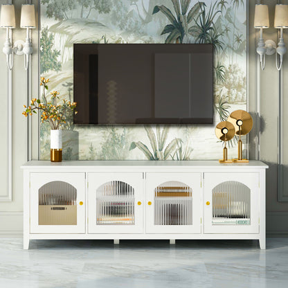 StylishTVcabinet, Entertainment CenterTV Stand, TVconsoletable, Media Console, Solidwood Frame, Changhong Glass Door, Metal Handle - Antique White