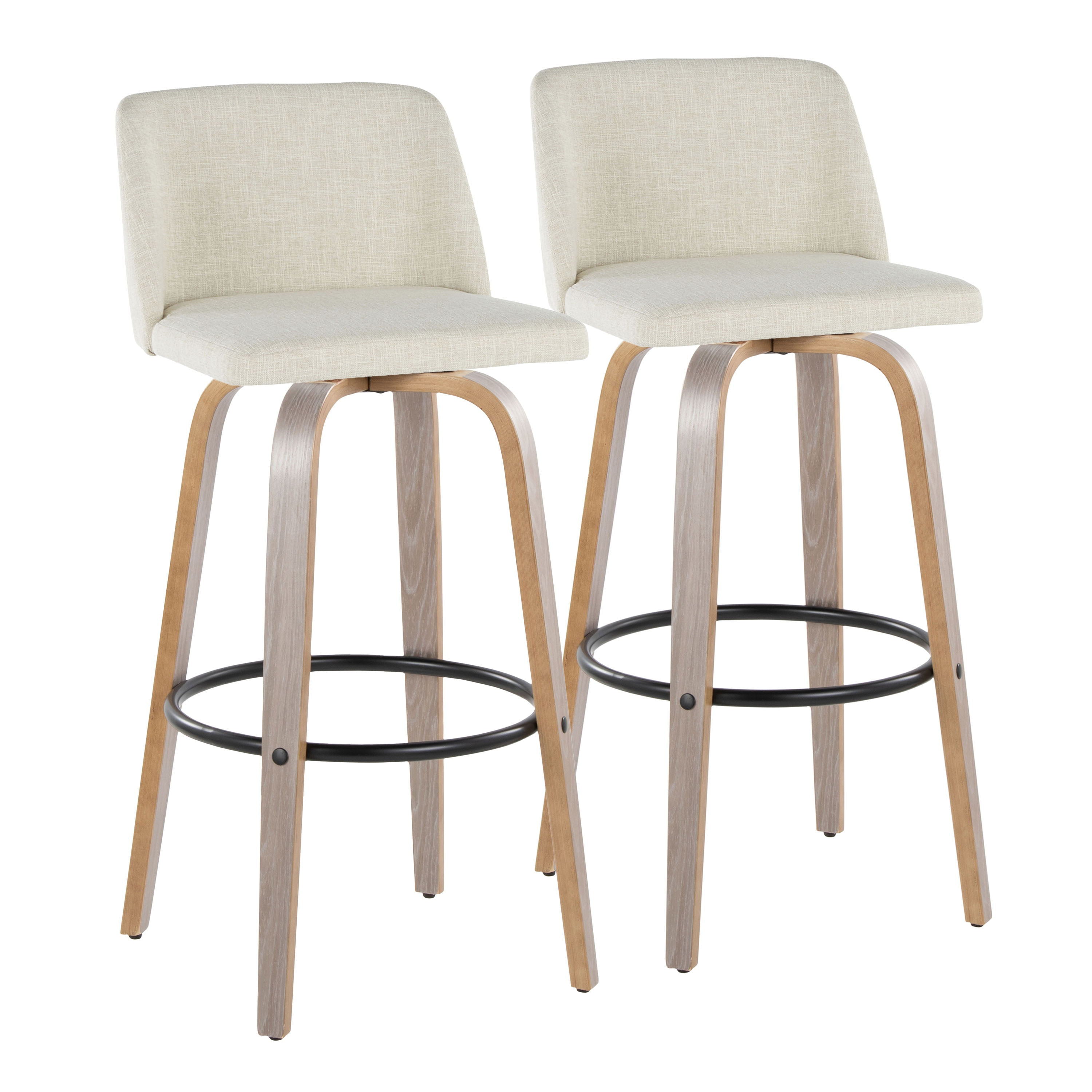 Toriano - Contemporary Fixed Height Barstool & Swivel With Round Footrest (Set of 2) - Light Gray / Cream