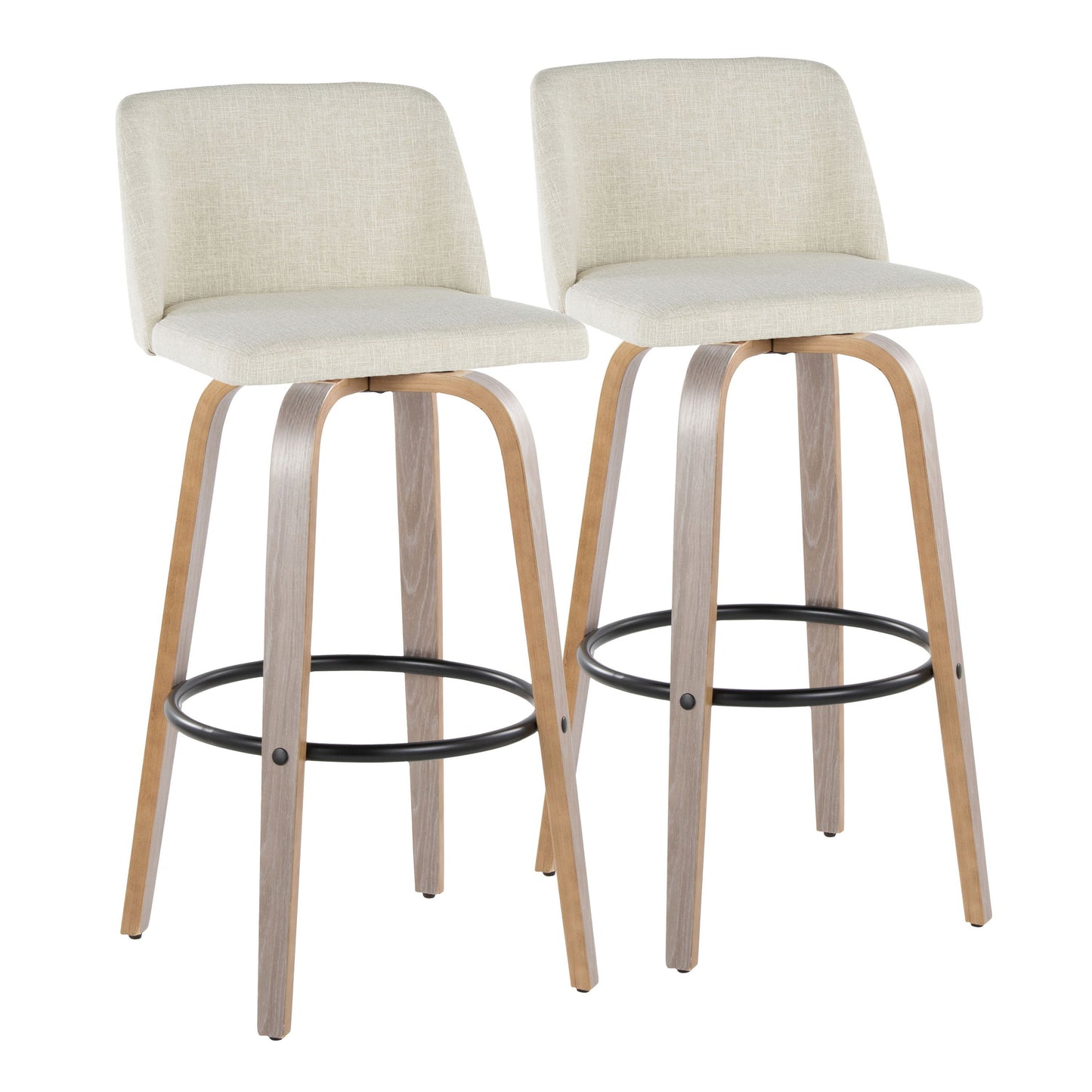 Toriano - Contemporary Fixed Height Barstool & Swivel With Round Footrest (Set of 2) - Light Gray / Cream