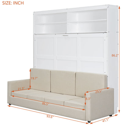 Queen Size Murphy Wall Bed With Sofa - White