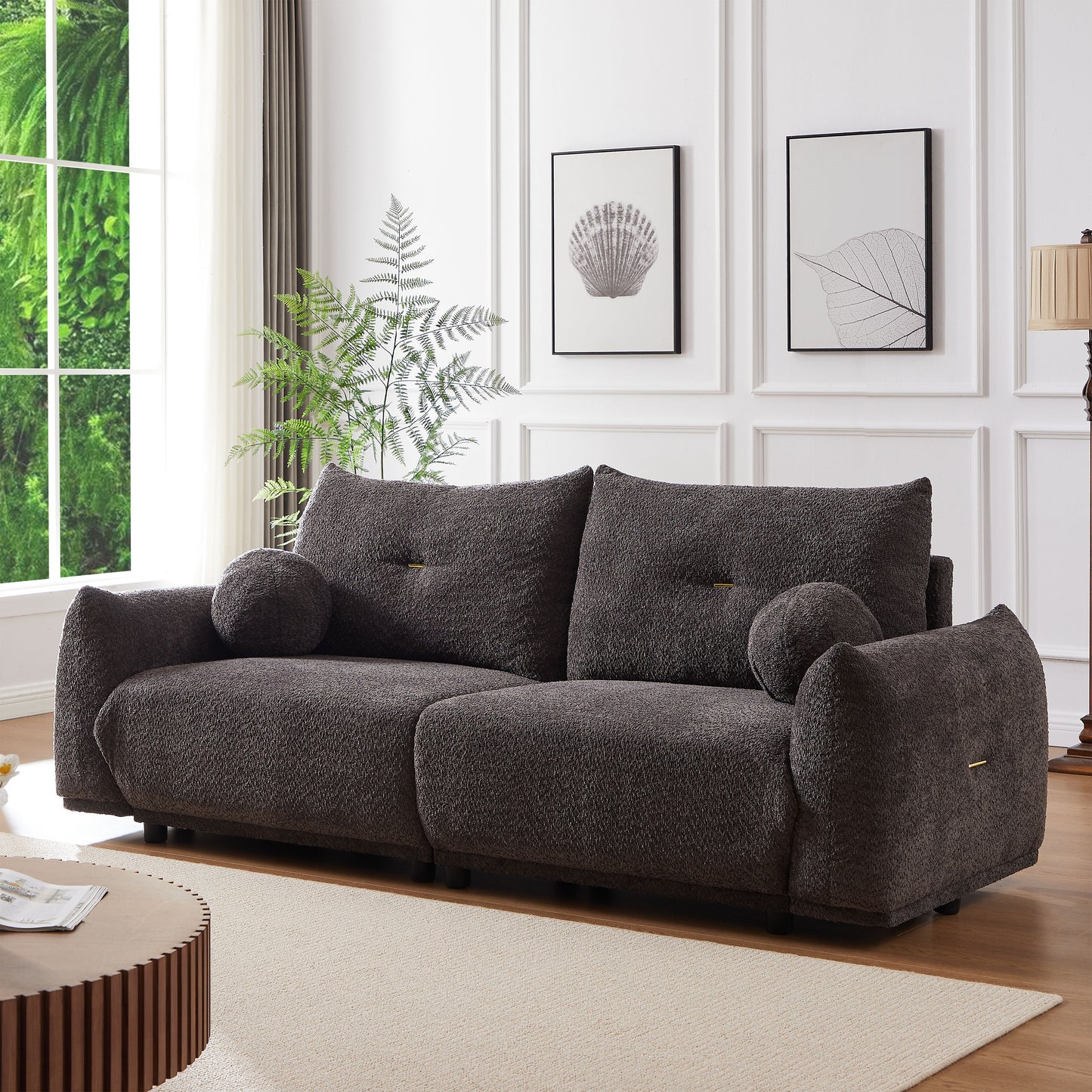 Lamb's Wool 2 Seater Cushion Sofa Comfortable Sofa For Living Room Bedroom And Other Casual Spaces Lamb's Wool Sofa With 2 Cushions And 2 Ball Pillows (Set of 2) - Gray