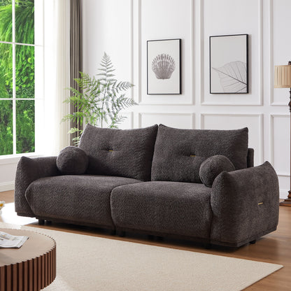Lamb's Wool 2 Seater Cushion Sofa Comfortable Sofa For Living Room Bedroom And Other Casual Spaces Lamb's Wool Sofa With 2 Cushions And 2 Ball Pillows (Set of 2) - Gray