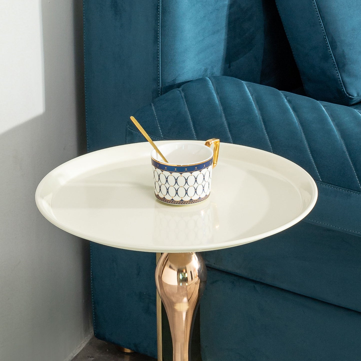 Modern Small Round Side Table For Small Spaces Carbon Steel Cocktail Table - Milk White