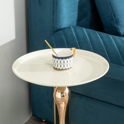 Modern Small Round Side Table For Small Spaces Carbon Steel Cocktail Table - Milk White