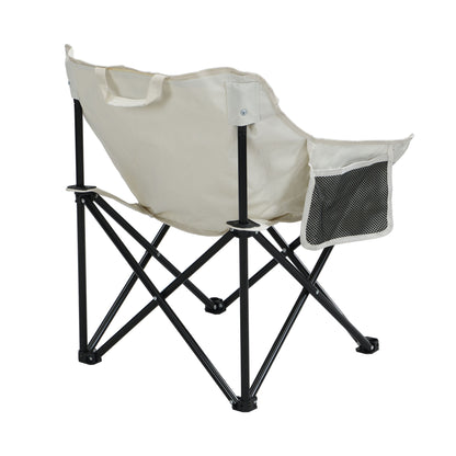 2 Pieces Outdoor Camping Chairs Folding / Portable, Comfortable Seating, Durable Steel Frame - Beige