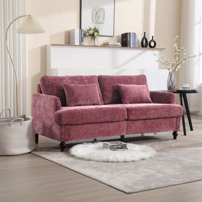 Mid Century Modern Chenille Fabric Loveseat Sofa, 2 Seat Upholstered Couch With Wood Feet - Wine Red