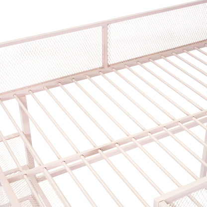 Full Size Loft Bed With 4 Tier Shelves And Storage - Pink