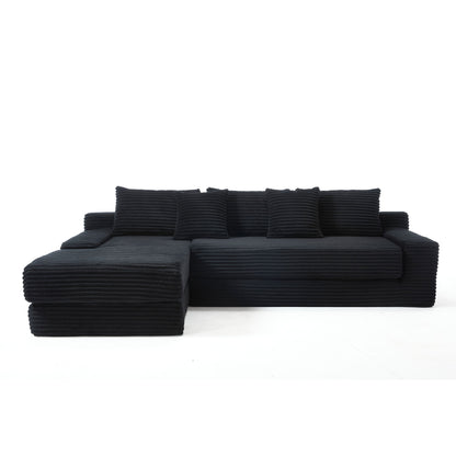 Modern L Shaped Sectional Couch With Memory Foam And Steel Frame - Black