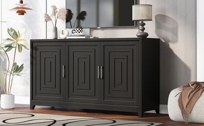 TV Stand For TVs Up To 65", Modern Entertainment Center Media Console Cabinet With 2 Spacious Storage Space, Solid Wood Legs For Living Room - Black
