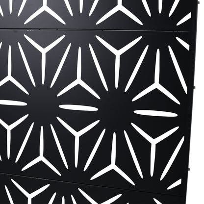 Outdoor & Indoor Privacy Screen, Metal Privacy Screen, Freestanding Decorative Privacy Screen For Deck Balcony Patio - Black