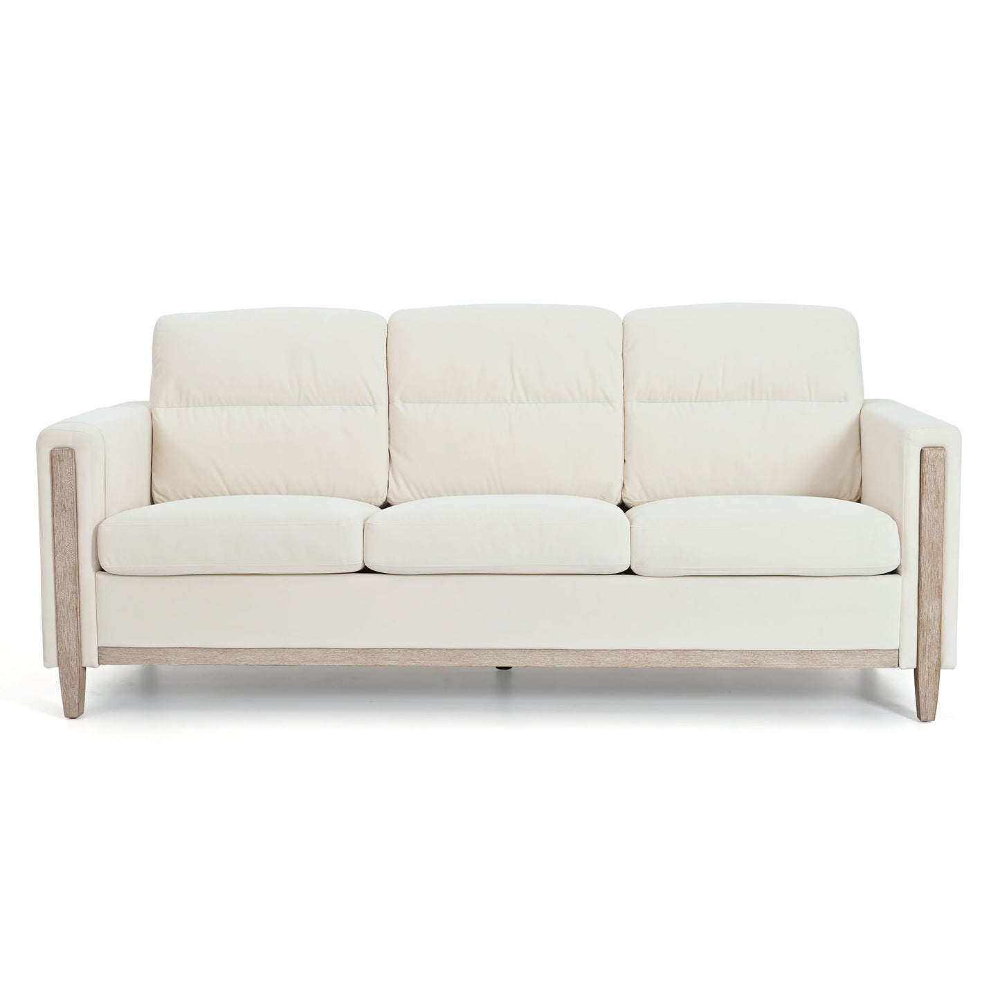 Comfortable Solid Wood Three-Seater Sofa, Soft Cushions, Durable And Long-Lasting, Sofa Couch For Living Room - Beige