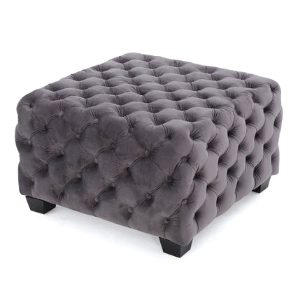 Modern Glam Velvet Ottoman With Button Tufted Diamond Stitch Design - Gray